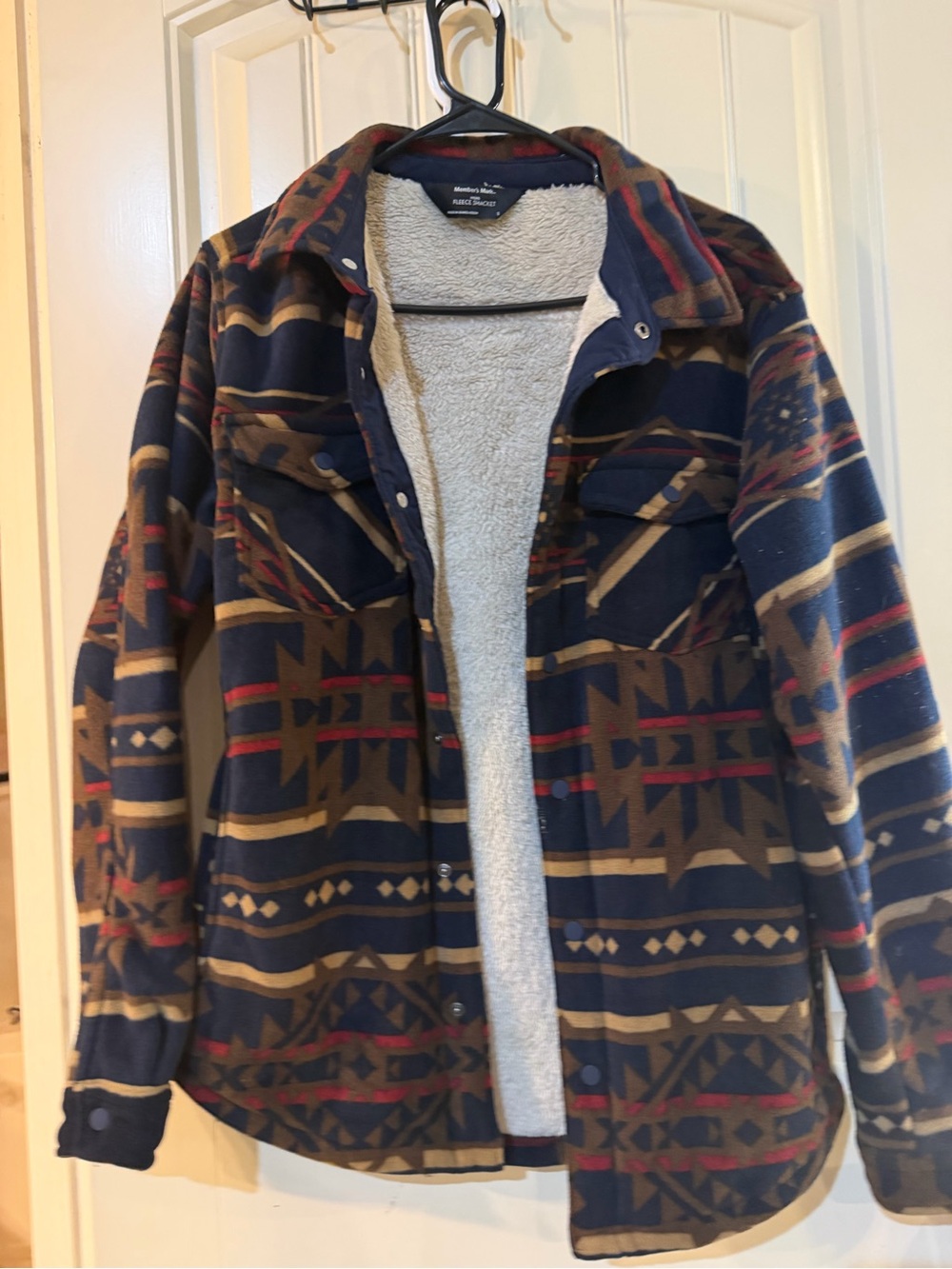 Wool-Blend Sherpa Lined Button-Up Jacket - Navy Multi